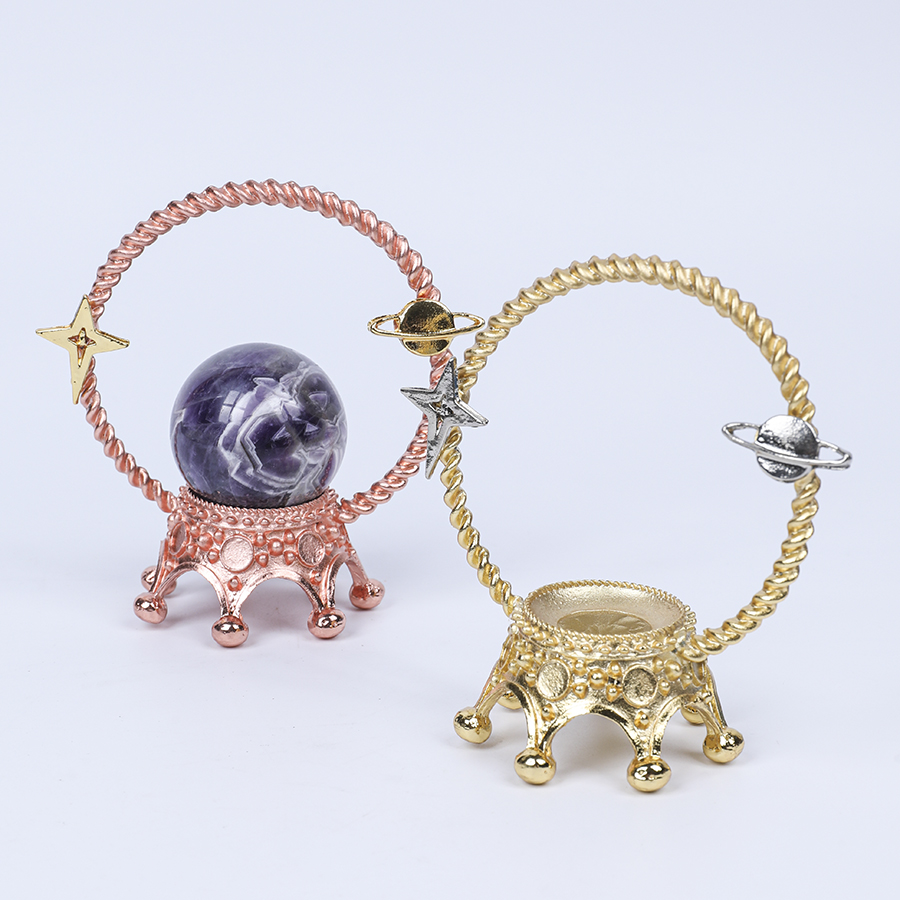 矿物晶体矿石星月皇冠座水晶球底座托架支架展示架金属底座