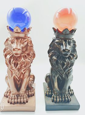 树脂水晶球底座球座 狮子雕塑摆件动物艺术品 家居饰品客厅工艺品