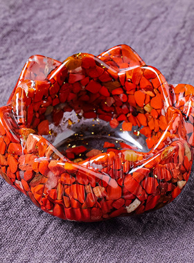 新款彩色水晶莲花摆件笔洗家居桌面装饰品收纳盒水晶球底座支架