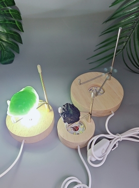 新款创意圆形实木矿石支架小夜灯