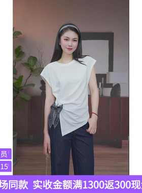 司歌不对称短袖收腰上衣T恤女 T93G3292