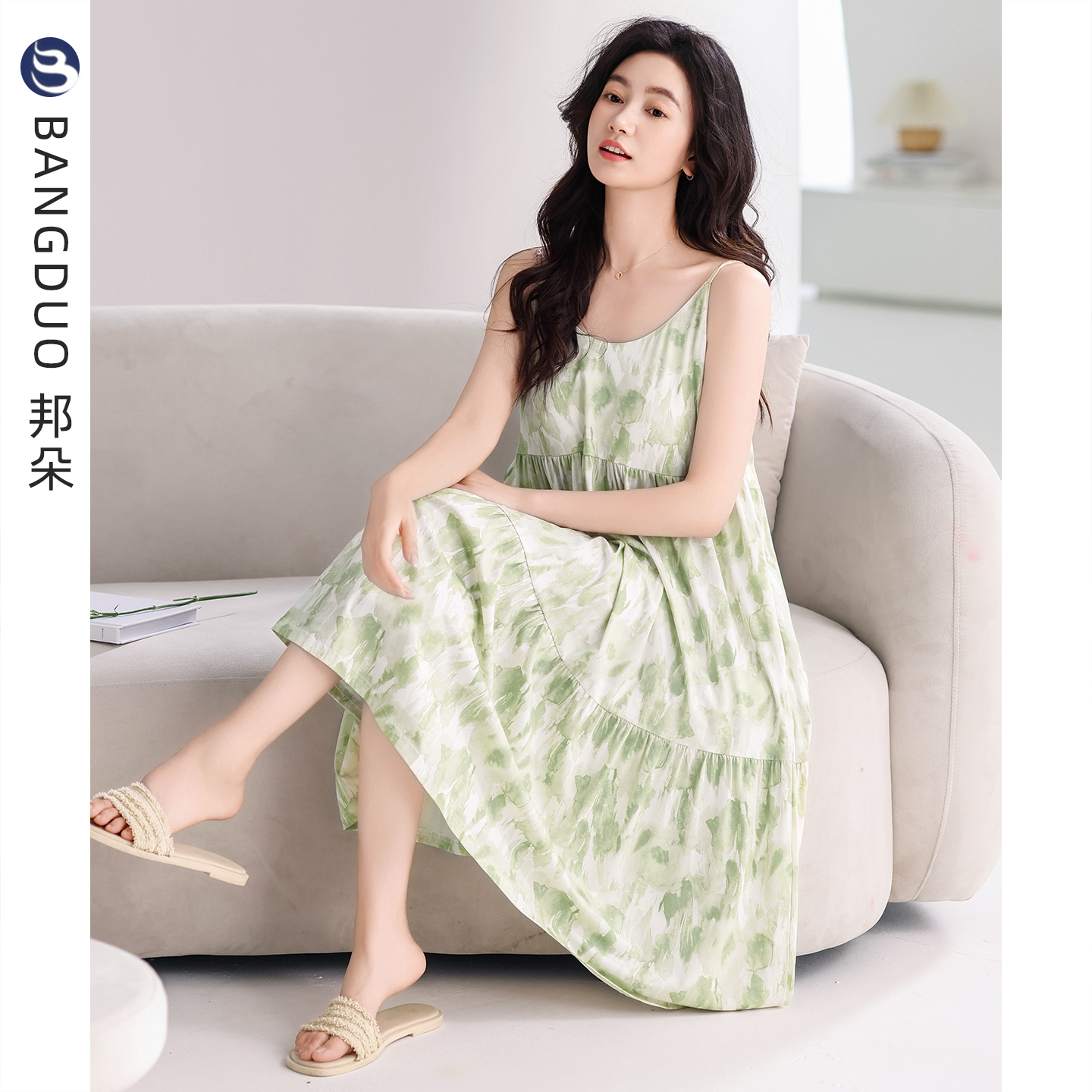 带胸垫吊带睡裙女夏季纯棉连衣裙