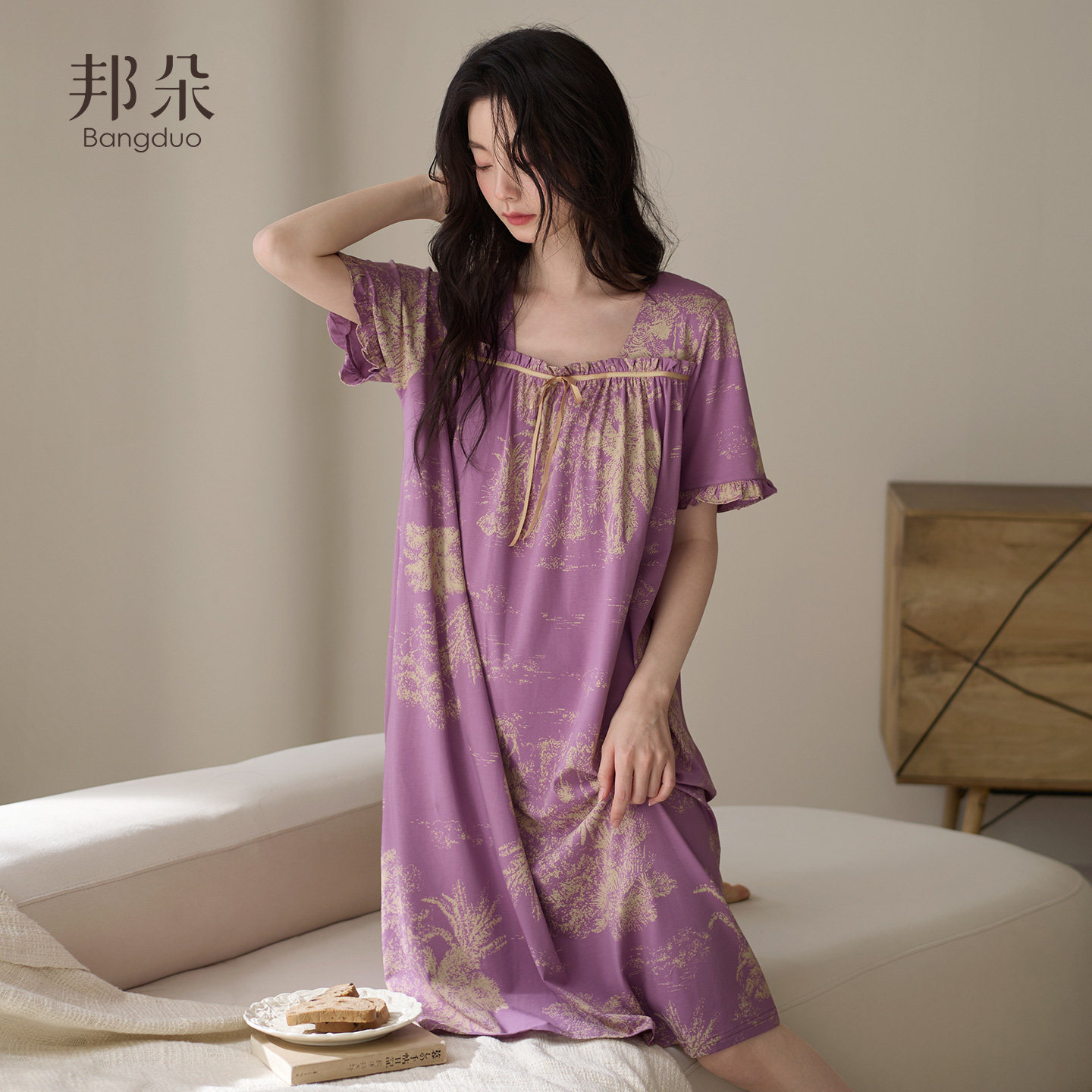 睡裙女夏季纯棉短袖薄款中长裙睡衣中年妈妈轻奢高级感大码连衣裙