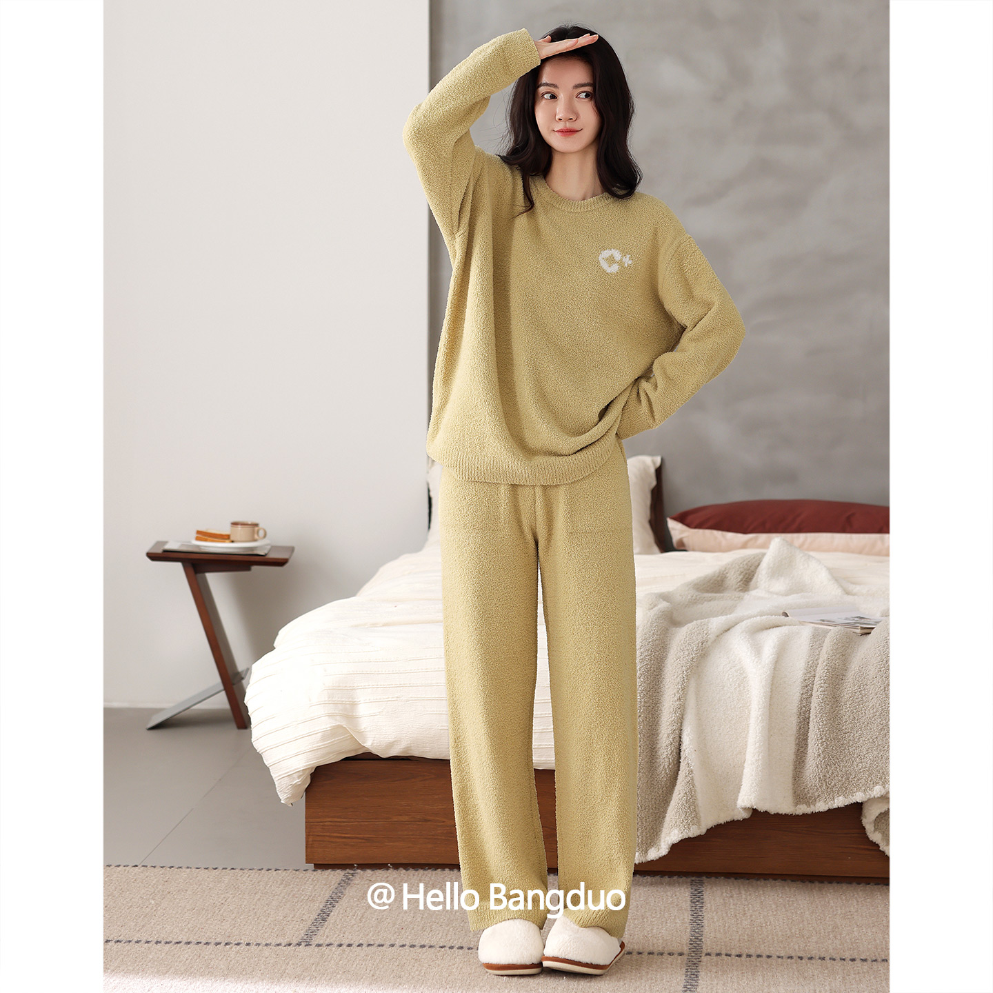 睡衣女士秋冬半边绒长袖家居服