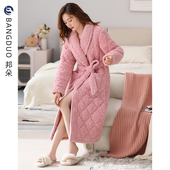 浴袍 冬款 睡袍女睡衣冬季 珊瑚绒三层加厚加绒夹棉袄秋冬法兰绒长款