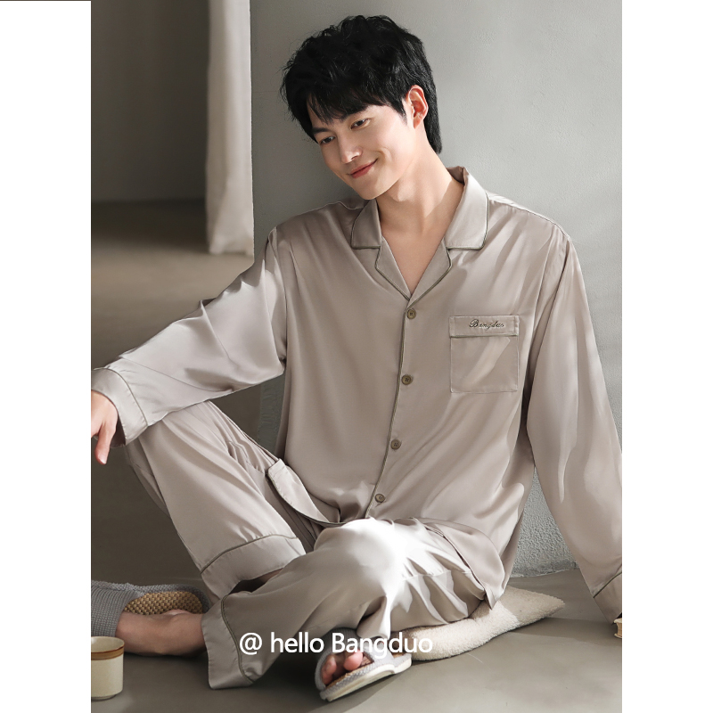 睡衣男士春秋款冰丝长袖家居服