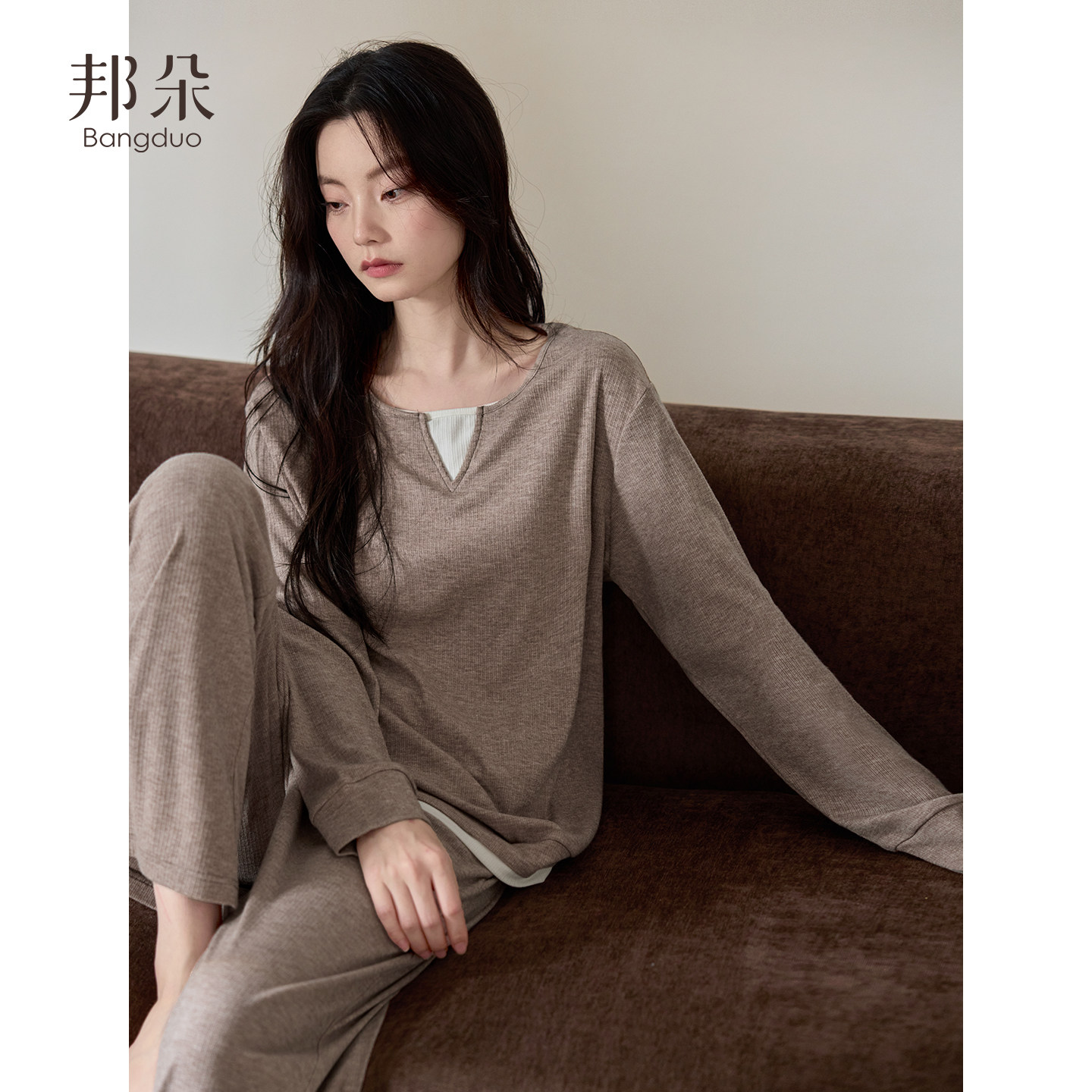 松弛感睡衣女春秋款针织长袖秋季2026新款慵懒可外穿假两件家居服