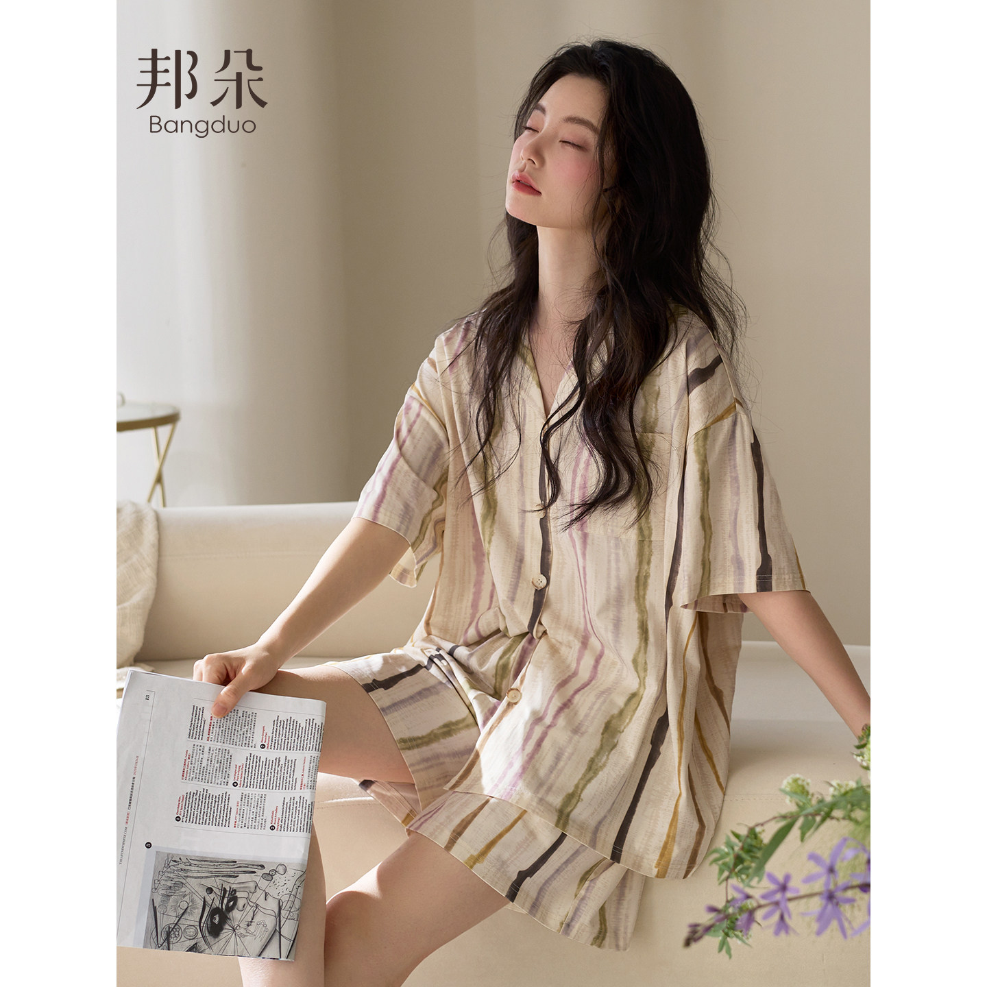 睡衣女士夏季纯棉短袖短裤家居服图片