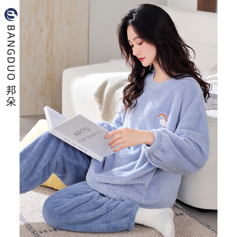 睡衣女士冬季法兰绒加厚家居服