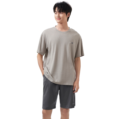 睡衣男士夏季纯棉短袖短裤家居服
