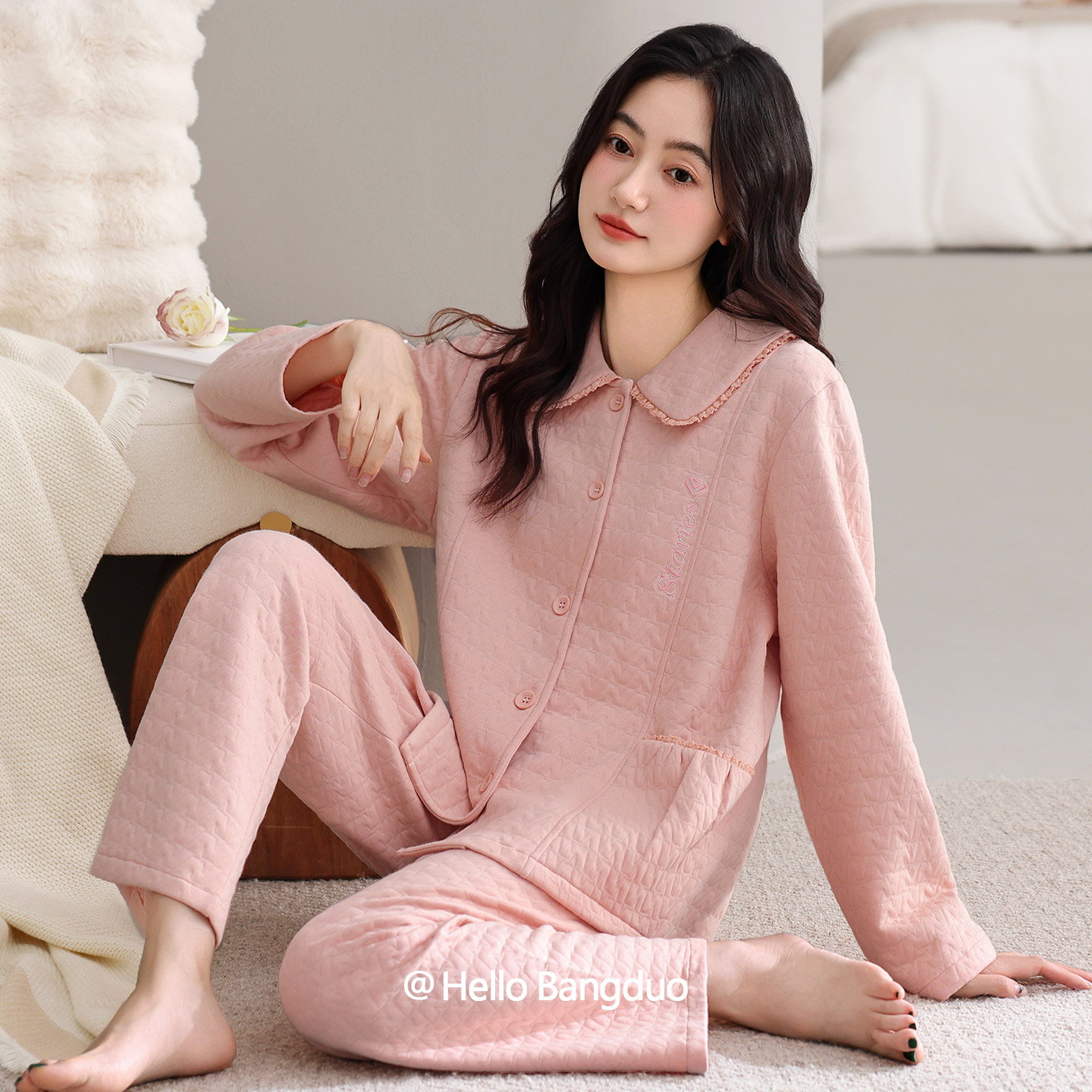 睡衣女秋冬款纯棉夹层加厚家居服