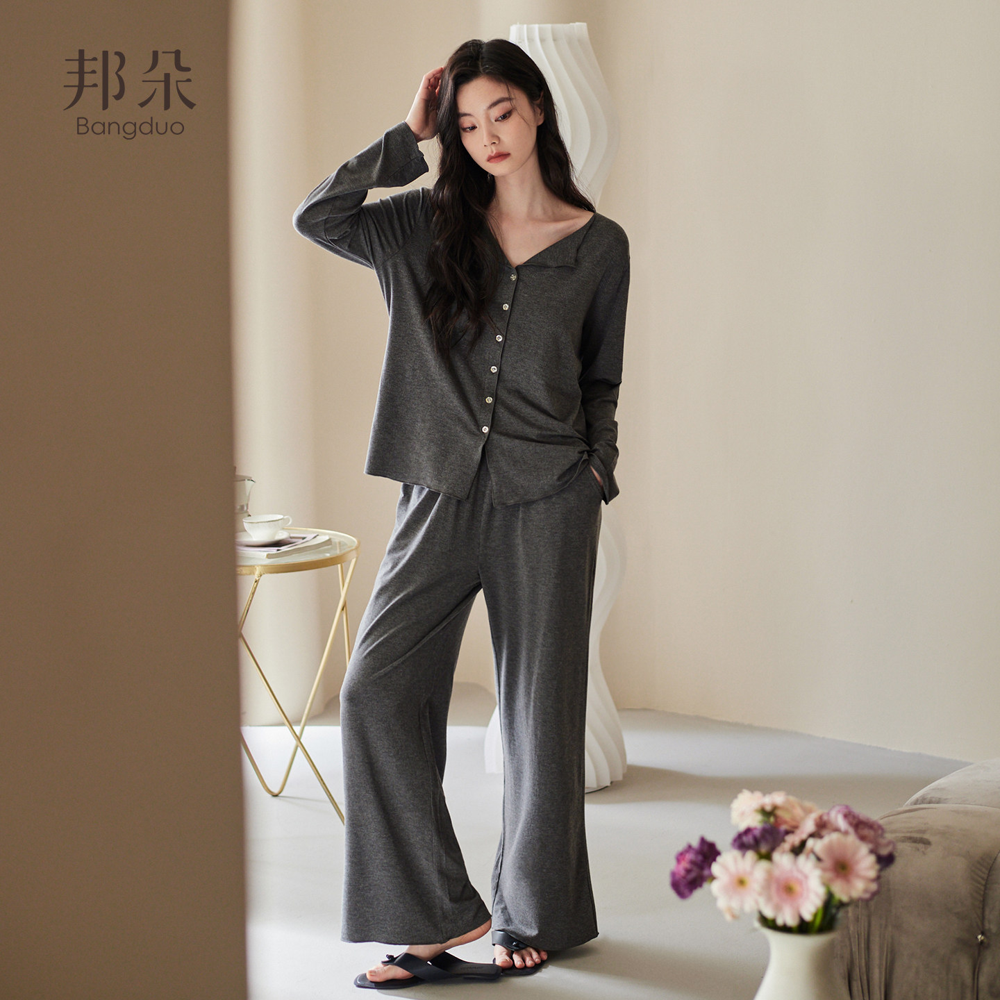 睡衣女春秋款莫代尔长袖秋季超柔软可外穿四季通用冰丝夏季家居服