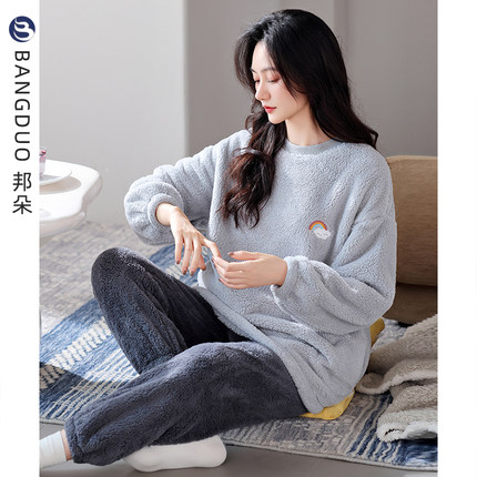 睡衣女士冬季珊瑚绒加厚加绒2025新款秋冬法兰绒可外穿冬款家居服