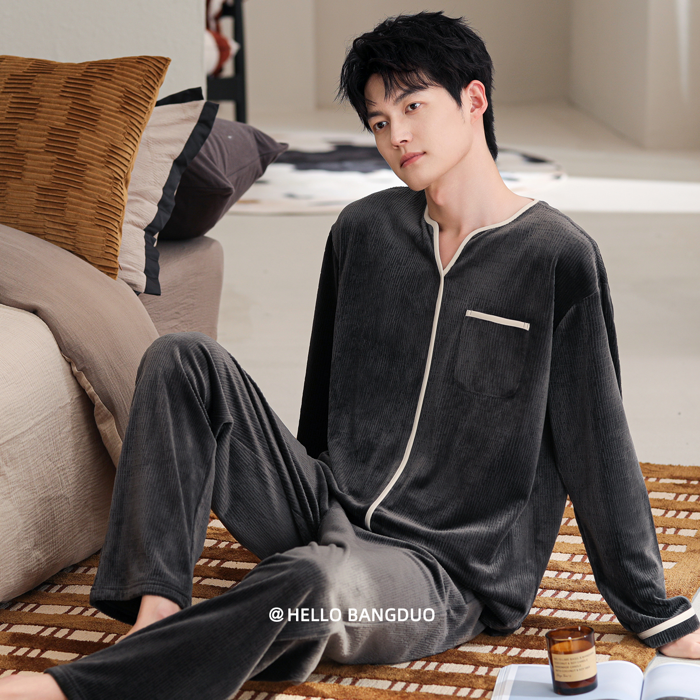 睡衣男士秋冬海岛绒长袖家居服