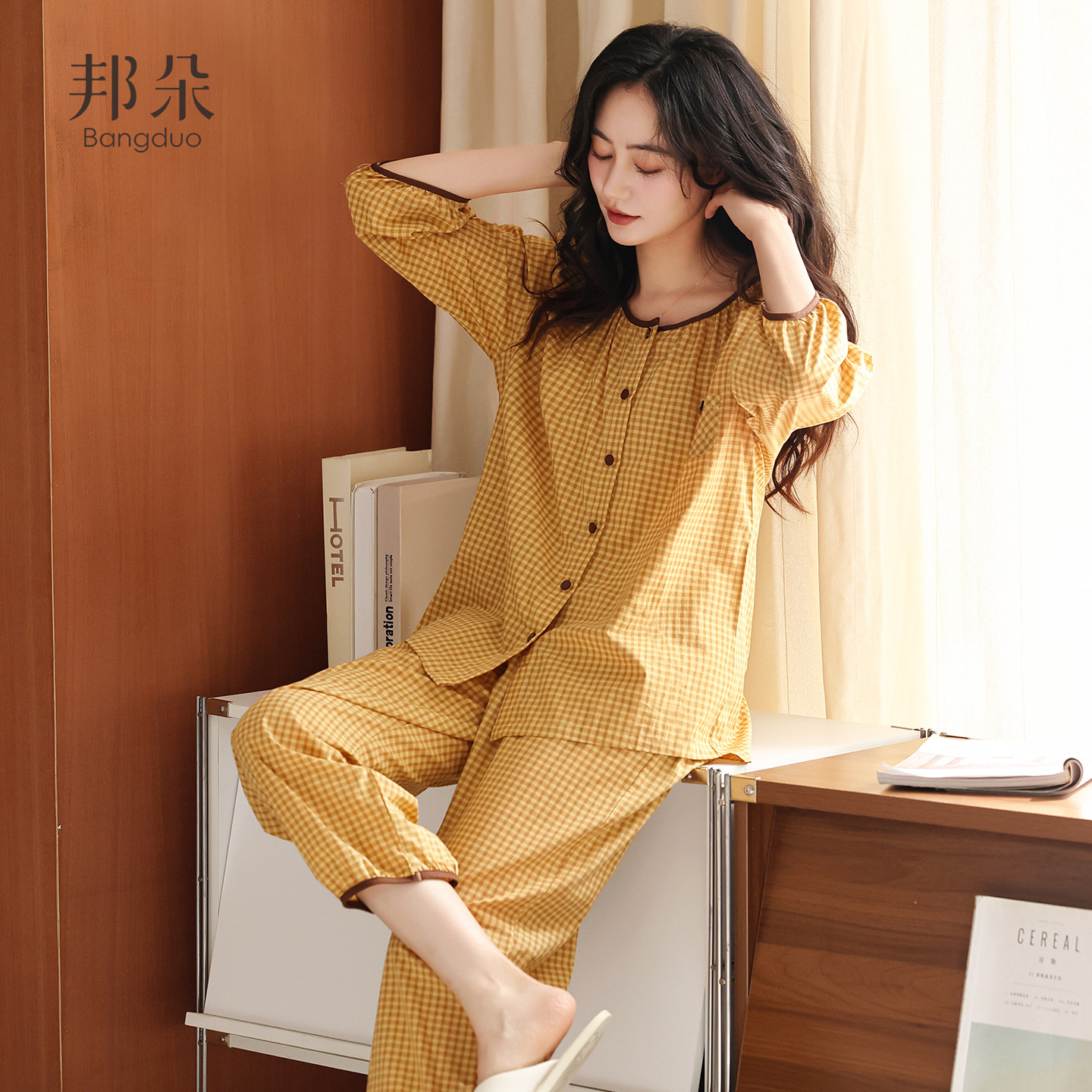 睡衣女士春秋款梭织纯棉七分袖夏季中年妈妈全棉纱布高级感家居服