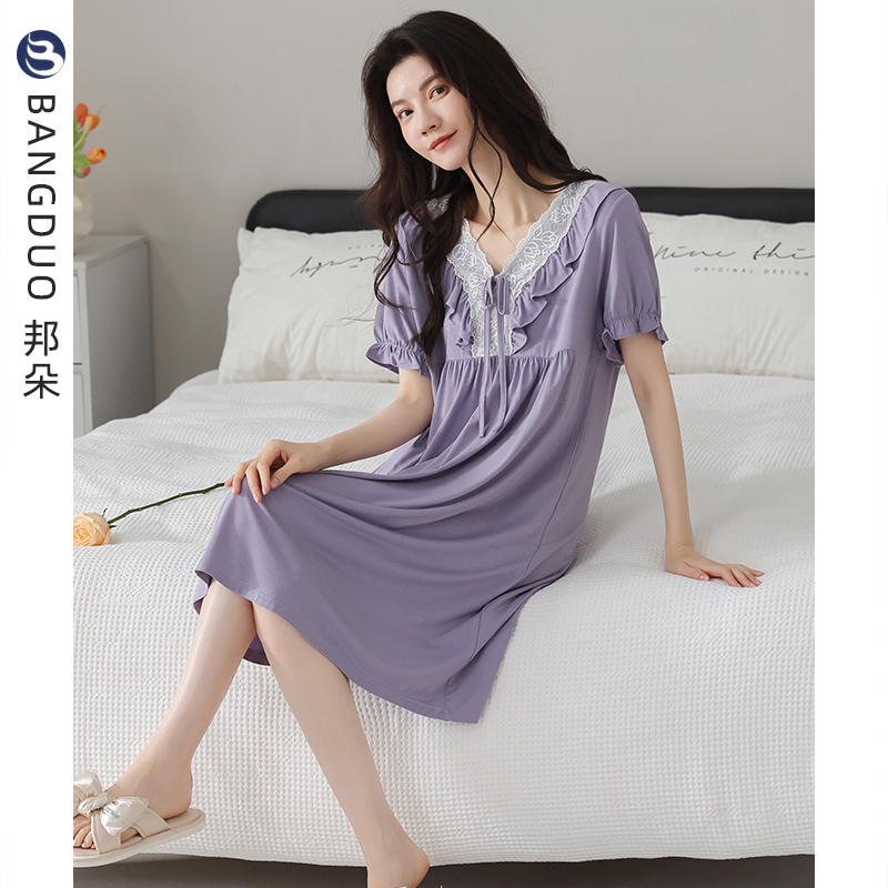 睡裙女士夏季莫代尔短袖连衣裙