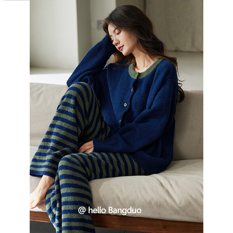 睡衣女士冬季半边绒家居服