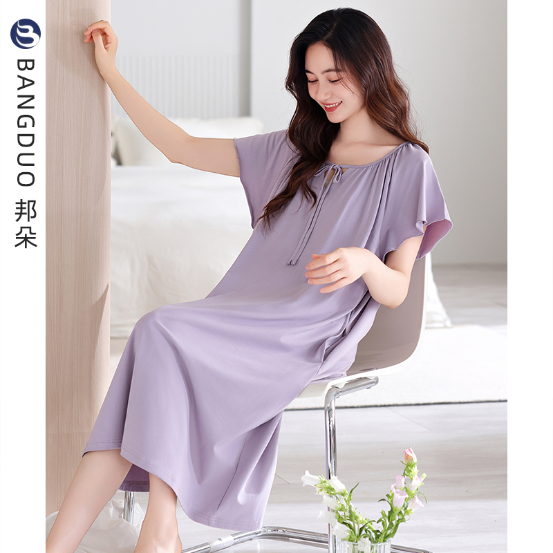睡裙女夏季纯棉短袖中长款家居服