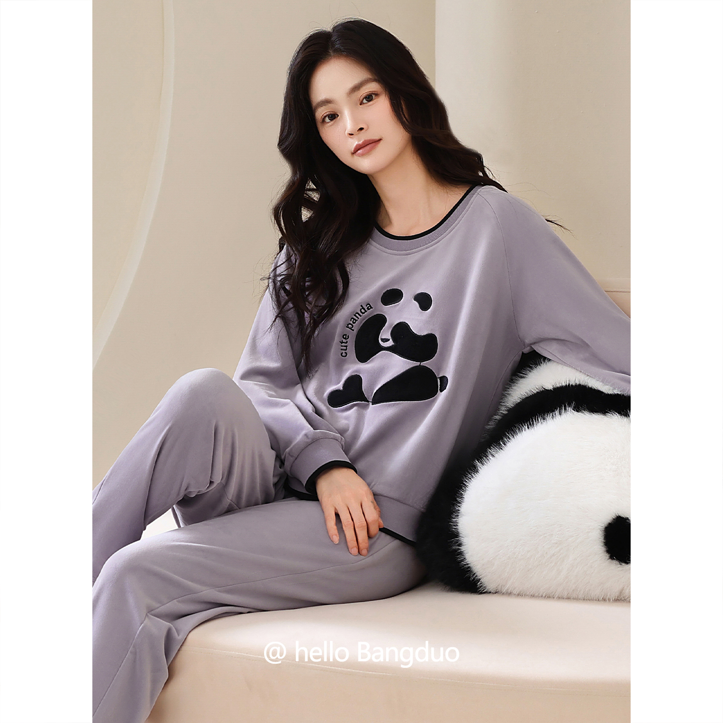 睡衣女冬季珊瑚绒加厚加绒秋冬海岛绒可外穿春秋款可爱熊猫家居服