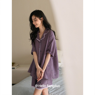 薄款 短裤 松弛感高级感家居服 纯棉绉布短袖 梭织棉纱布睡衣女士夏季