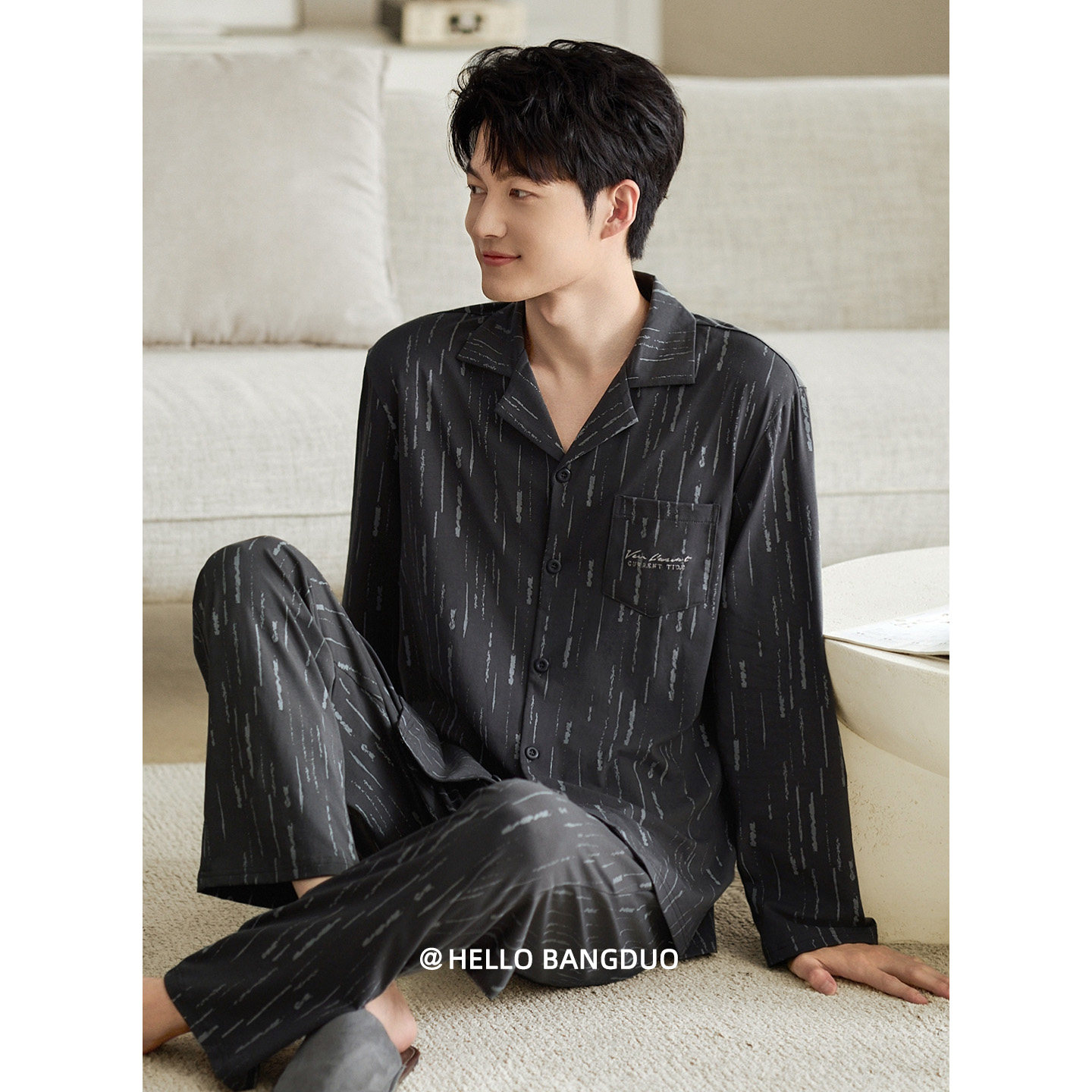 睡衣男士春秋款纯棉长袖秋季薄款加大码休闲开衫高级感家居服套装