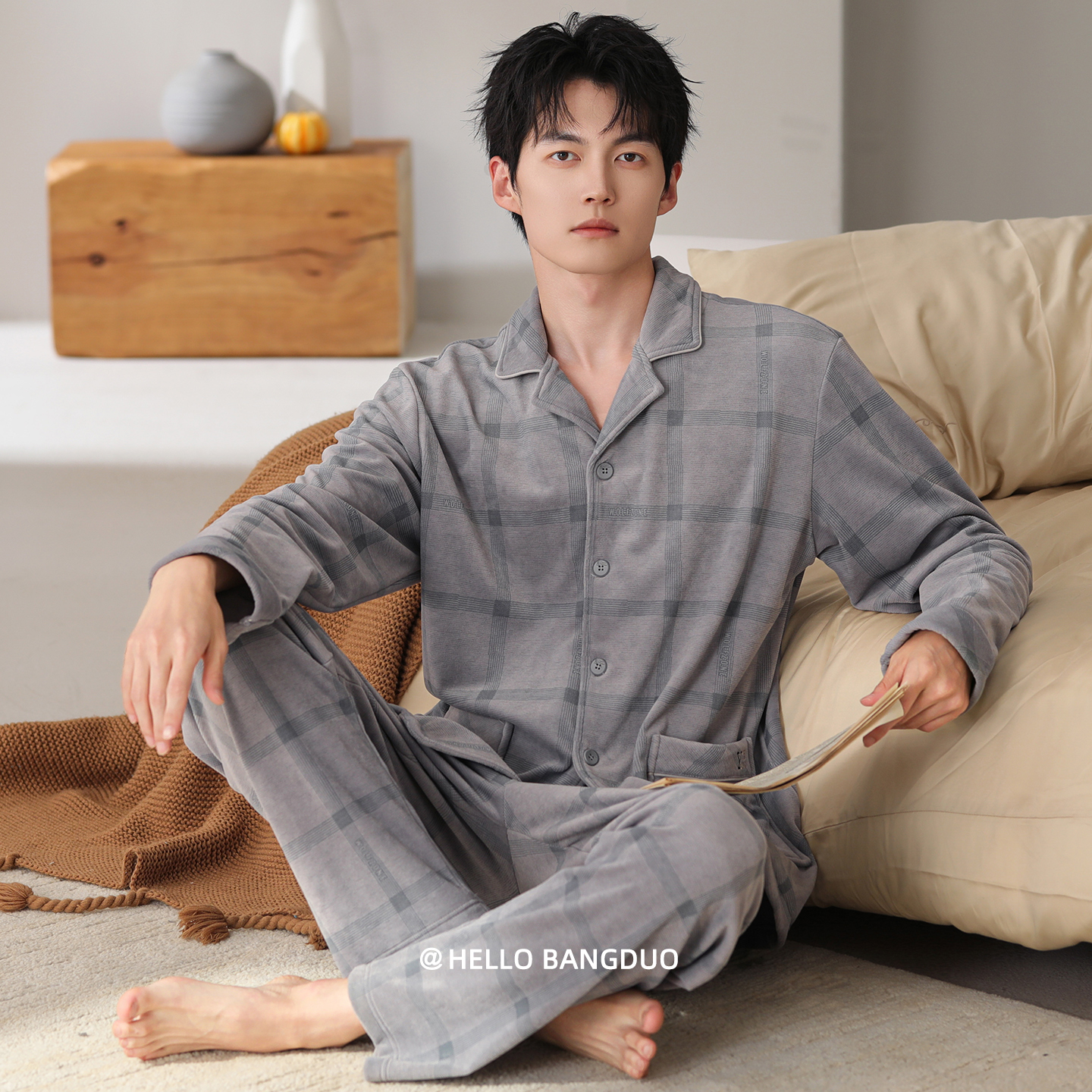 睡衣男士秋冬海岛绒长袖家居服