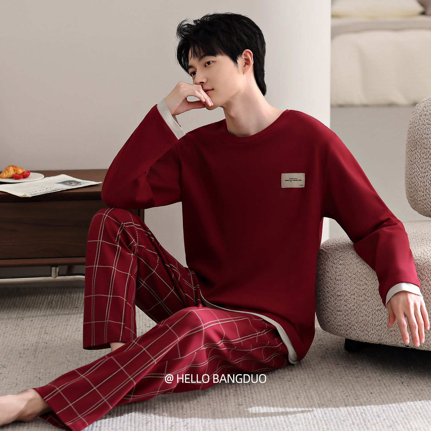 睡衣男士春秋款纯棉长袖秋季红色本命年高级感秋冬全棉大码家居服
