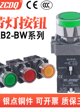 XB2-BW3361C自复位BW33B1C BW33M1C红色绿色带灯按钮开关24V 220V