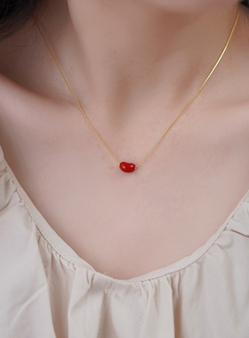 925纯银相思豆项链网红新潮复古甜美锁骨链小众轻奢颈链饰品40588