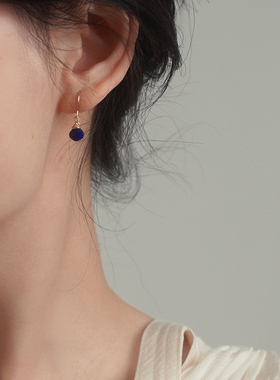 yeajewel小众气质迷你青金石耳环14k包金优雅耳钩法式耳饰女31263