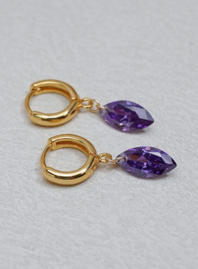 小众简约气质紫色马眼锆石耳扣法式优雅时尚耳环高级感耳饰50563