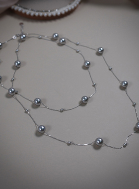 小众设计感灰珍珠毛衣链气质满天星长项链925银配饰轻奢饰品30931