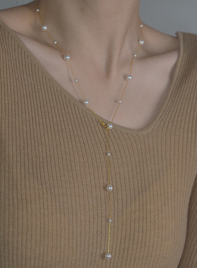 满天星仿真多麻色珍珠长项链925银毛衣链轻奢设计感配饰潮女10945