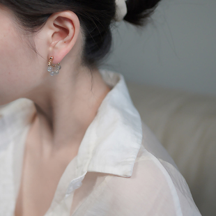 Yeajewel 灰色月光石u形耳钉高级感轻奢14k包金气质耳环耳饰20807