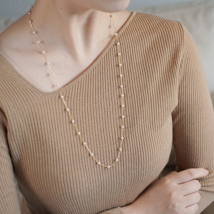 yeajewel手作满天星小珍珠长项链925银饰百搭毛衣链日韩配饰20983