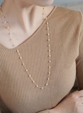 yeajewel手作满天星小珍珠长项链925银饰百搭毛衣链日韩配饰20983
