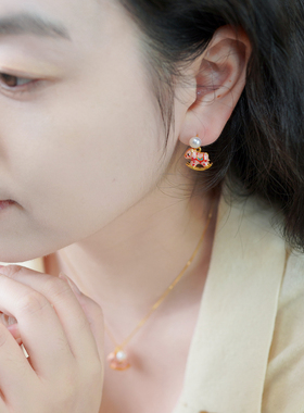 小众时尚气质卡通木马珍珠耳钉925纯银多巴胺少女耳环日韩女51150