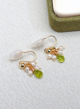 清新小巧精致橄榄石珍珠耳夹无耳洞耳骨夹少女设计感耳环女50477