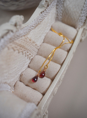 yeajewel原创设计感石榴石水滴耳线复古气质流苏长耳环925银30925