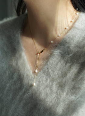 小众简约气质淡水珍珠流苏可调节项链时尚通勤高级感锁骨链51246