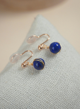 yeajewel手作新中式青金石绕线耳夹复古优雅耳骨夹耳环小众40242