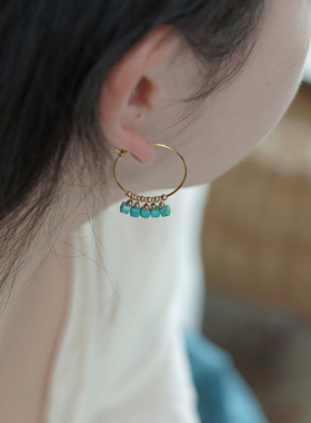 原创设计感五颗蓝松石方糖耳圈复古小众耳环国风少女耳饰潮50193