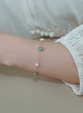 小众气质高级感三颗和田玉珍珠手链925纯银古风轻奢手串复古41009