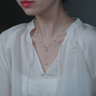 珍珠长项链925银饰日韩气质锁骨链满天星小众轻奢高级感饰品20889