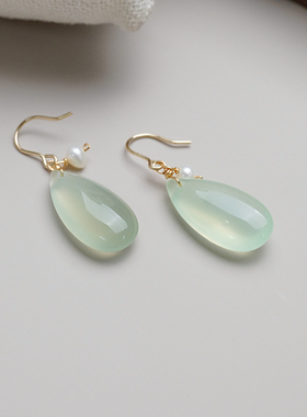 新中式古风清新气质葡萄色玛瑙珍珠耳环14k包金耳钩甜美少女40657