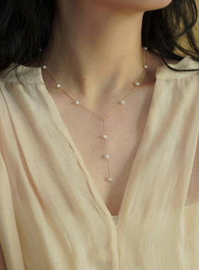 气质淑女淡水小珍珠流苏项链小众设计感优雅锁骨链简约通勤51229