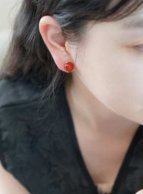 新中式古风简约红玛瑙耳夹无耳洞耳骨夹复古气质甜美耳环女50756