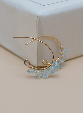 法式优雅清冷感蓝磷灰石耳环14k包金耳挂耳钩清新气质耳饰女50713