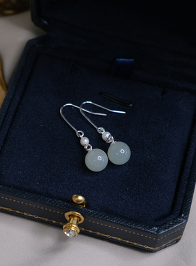 小众设计新中式和田玉珍珠耳环925纯银耳钩简约清新耳饰女10968