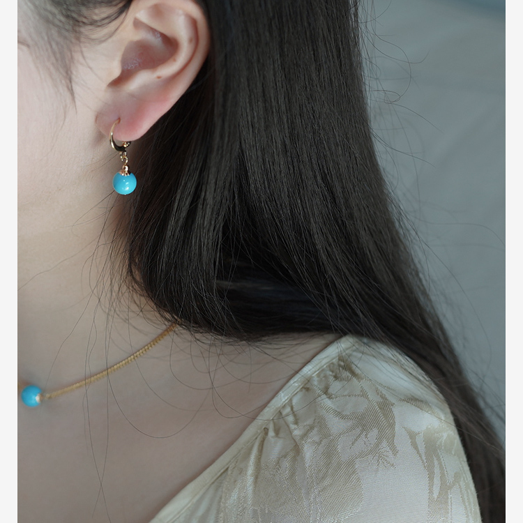 法式复古蓝松石耳扣简约气质耳环小众高级感耳坠国风耳饰女41226